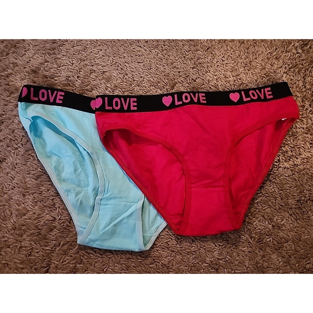 2 Pairs womens underwear pack cotton Love New Pink & Blue Large